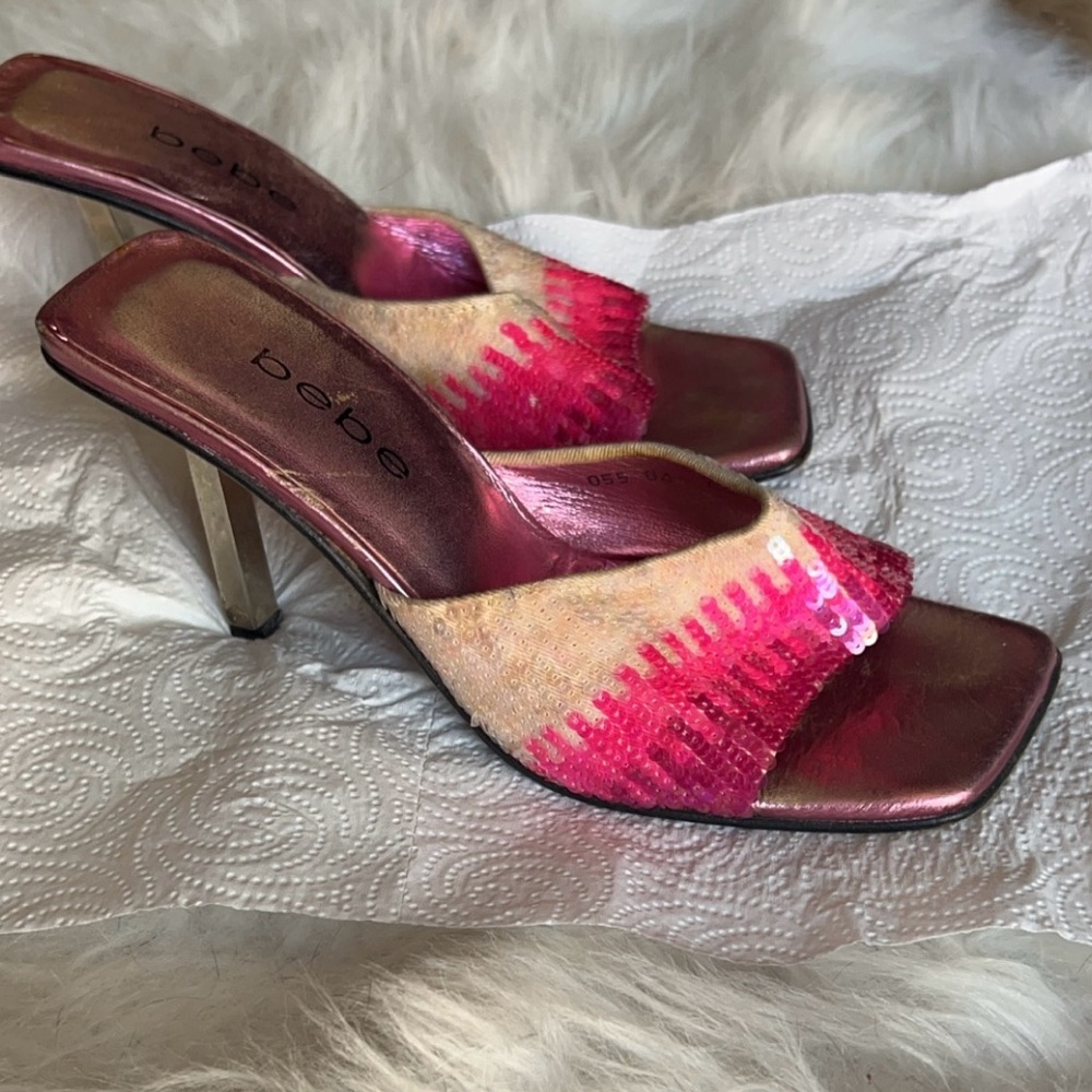 Bebe | Women’s Pink Sequined Heels Sandals Shoes 6 1/2